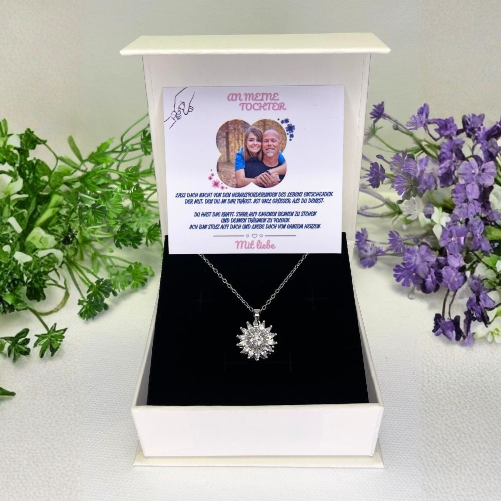 An meine Tochter – 360° Sonnen Halskette & MagNote mit eigenem Foto