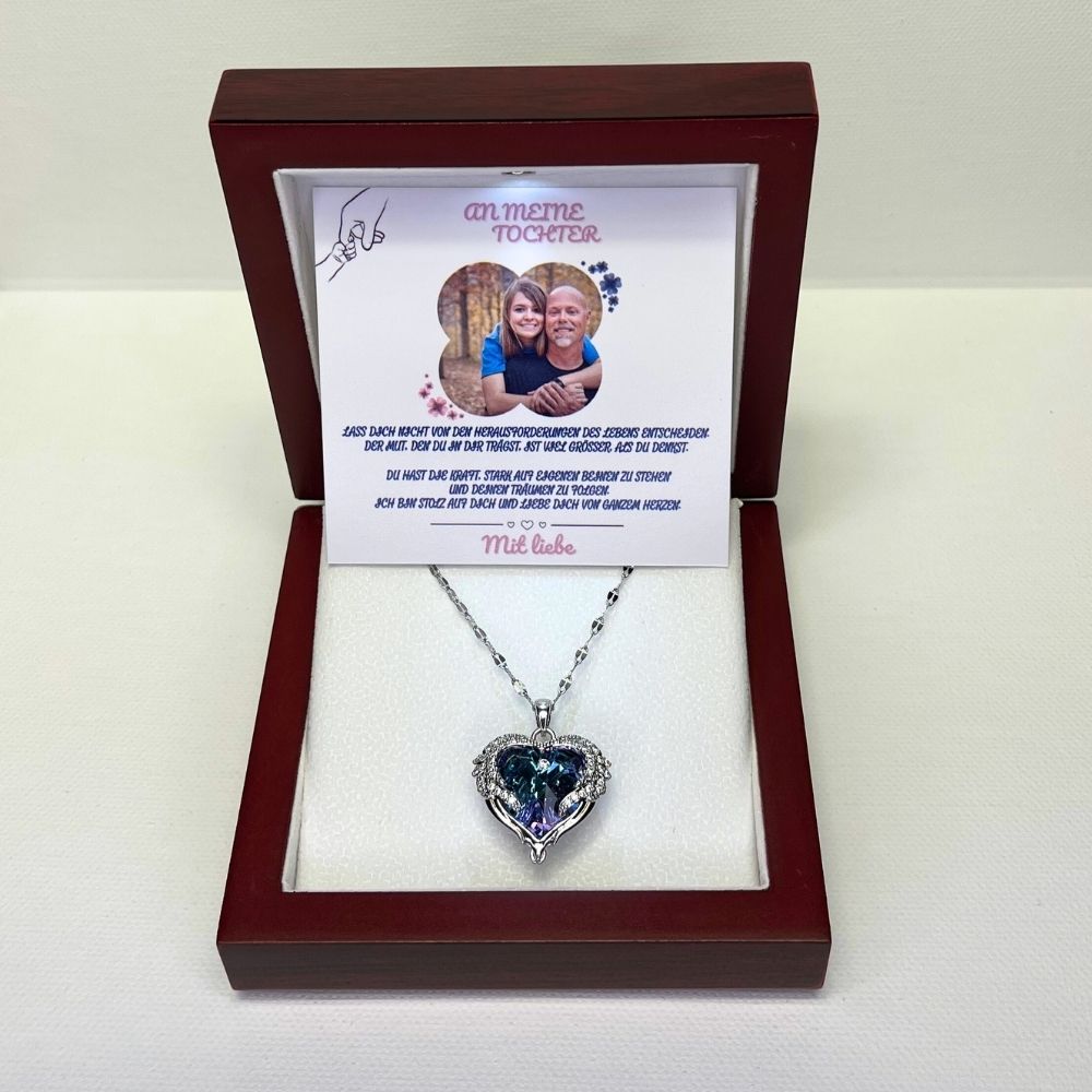 An meine Tochter – Ozean Herz Halskette & MagNote mit eigenem Foto