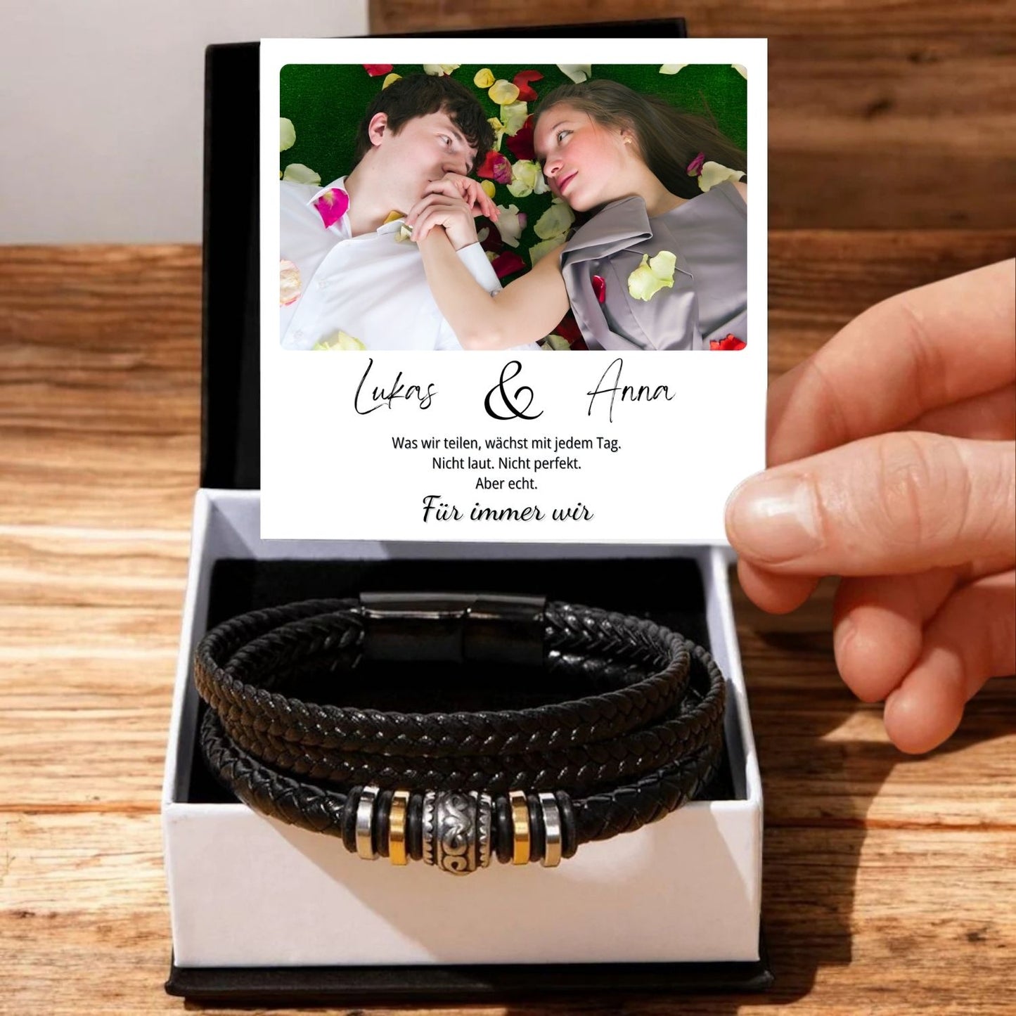 Lederarmband mit personalisiertem Fotomagnet